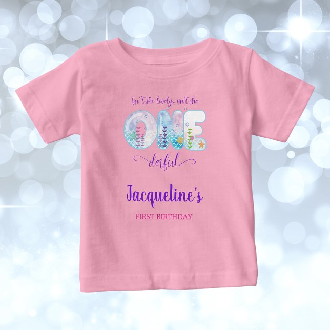 Under The Sea Flicka 1-års födelsedagsfest Rosa T Shirt (Under the sea girls 1st birthday pink t-shirt.)