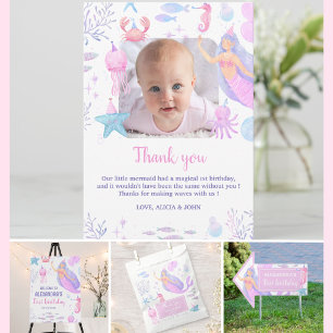 Under the Sea Flickan 1-års Mermaid Foto Tack Kort