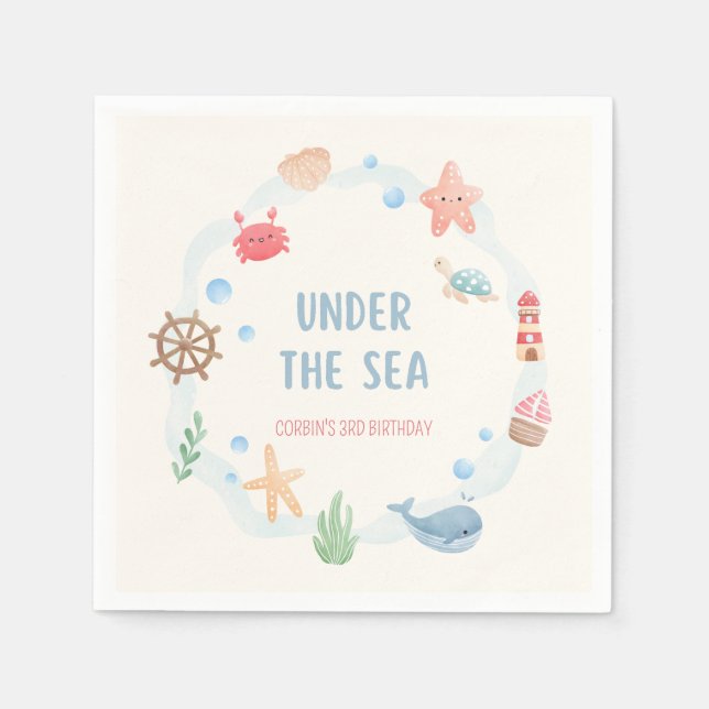 Under the Sea Födelsedagsservetter med Marin Dekor Pappersservett (Framsidan)