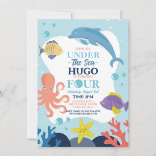 Under The Sea Fyra Oceaner Delfin Bläckfisk 4:e Inbjudningar