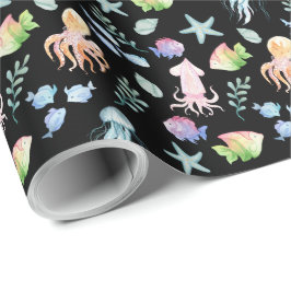 Under the Sea Gift Wrapping Paper - Black Presentpapper