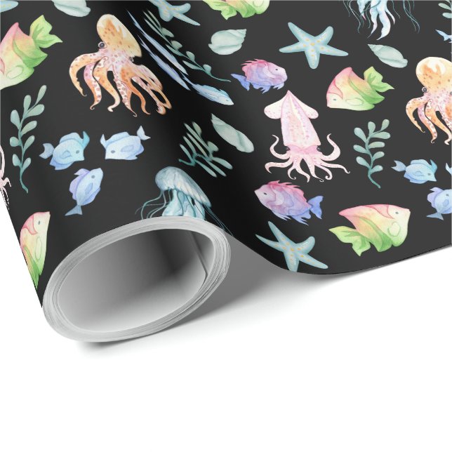 Under the Sea Gift Wrapping Paper - Black Presentpapper (Rullad Hörn)