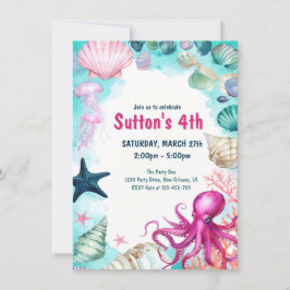 Under the Sea Girl Kid Birthday Party Inbjudningar