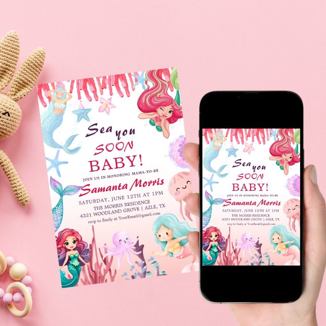 Under the Sea Girls,Cute Mermaid Sea baby shower Inbjudningar (Skapare uppladdad)