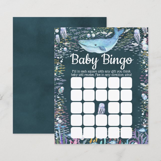 Under The Sea | Havs-tema för Baby Shower Bingo (Fram/baksida)