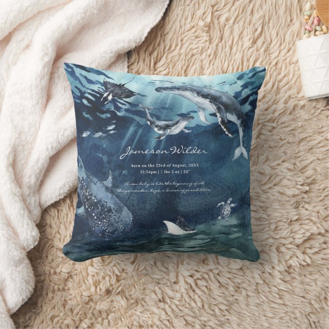 Under the Sea | Havsbaby Födelsestatistik Kudde (Filt)