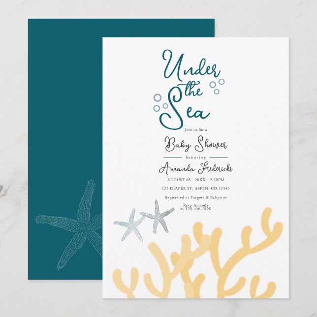 Under the Sea Havsbaserad Baby Shower Inbjudningar (Fram/baksida)