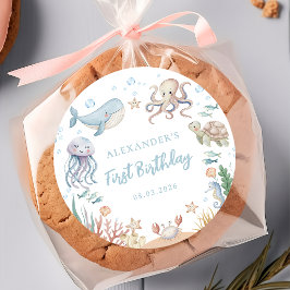 Under The Sea Havsdjur Födelsedagsdekal Runt Klistermärke