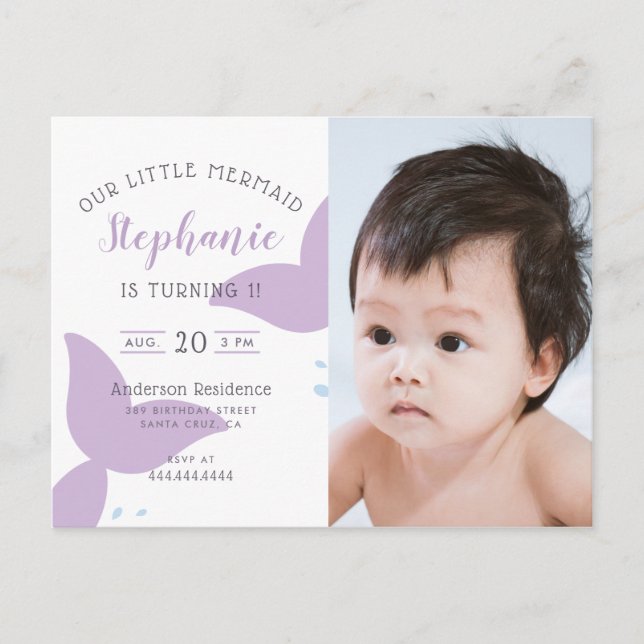 Under The Sea Havsfrue Födelsedagsinbjudan Inbjudan Vykort (Framsida)