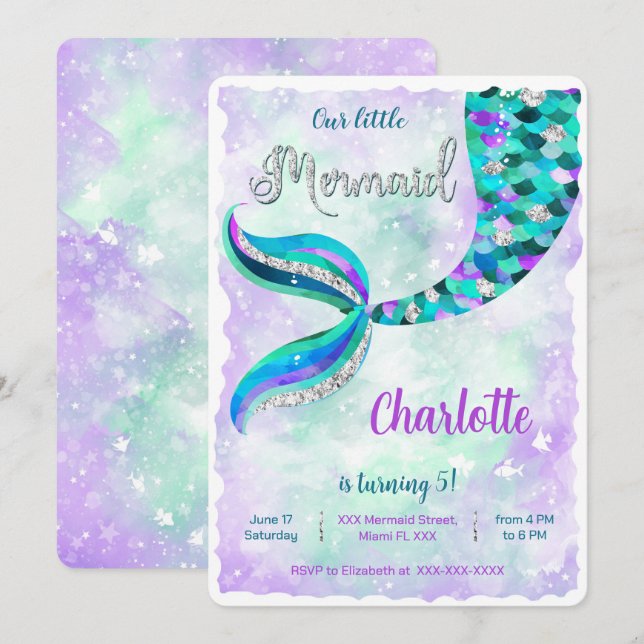 Under the sea Havsfrueinbjudan Inbjudningar (Fram/baksida)