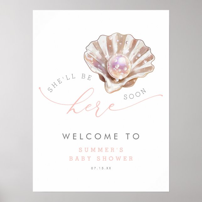 Under The Sea Little Pearl Baby Shower Welcome Poster (Framsidan)