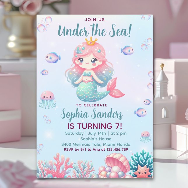 Under the sea Mermaid Birthday Girl Inbjudningar (Skapare uppladdad)