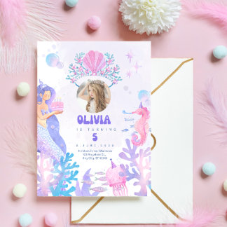 Under the sea Mermaid Birthday Invitation card Inbjudningar