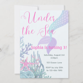 Under the Sea Mermaid Birthday Party Invitation Inbjudningar