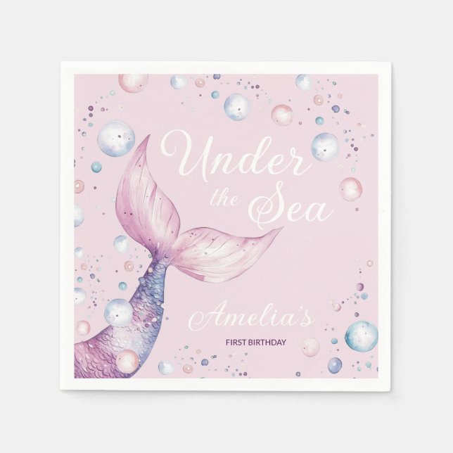 Under the Sea Mermaid First Birthday Party Pappersservett (Framsidan)