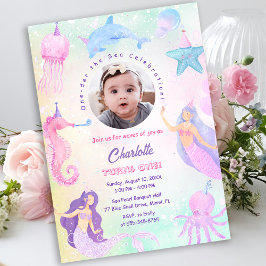 Under the Sea Mermaid Girl 1st Birthday Invitation Inbjudningar