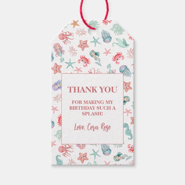Under the Sea Mermaid Girls Birthday Party Presentetikett (Framsidan)
