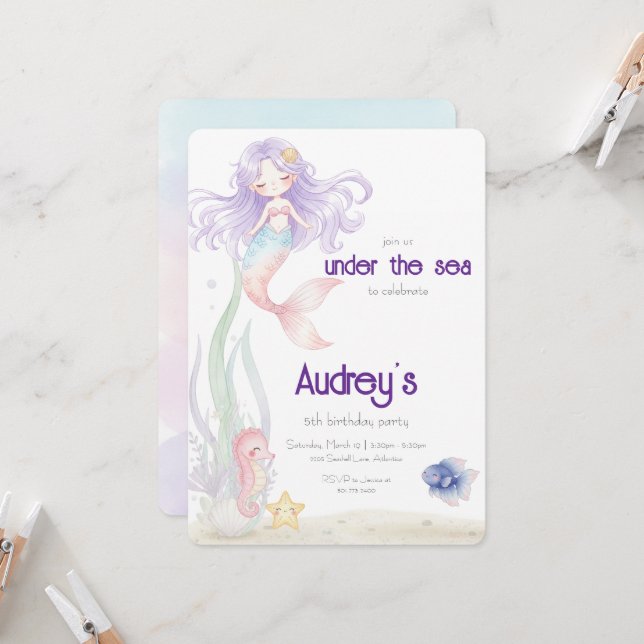 Under The Sea Mermaid Invitation Inbjudningar (Fram/Back In Situ)