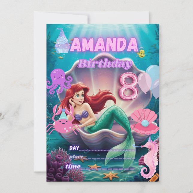 Under the sea Mermaid Invitation Inbjudningar (Framsida)