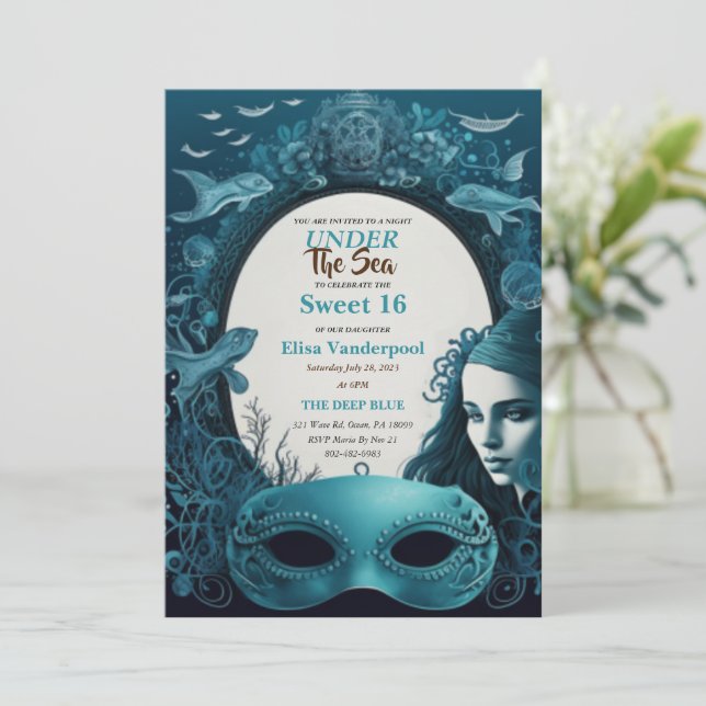 Under The Sea Mermaid Sweet 16 Invitations Inbjudningar (Stående Fram)