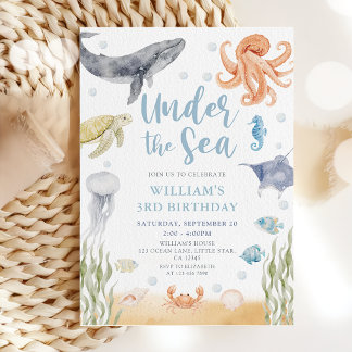 Under The Sea Ocean Animal Birthday Inbjudningar