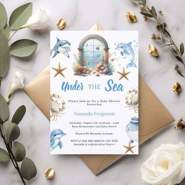 Under the sea ocean animals boy Baby Shower Inbjudningar (Skapare uppladdad)