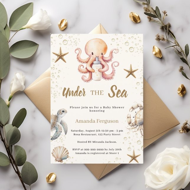 Under the sea ocean animals girl Baby Shower Inbjudningar (Skapare uppladdad)