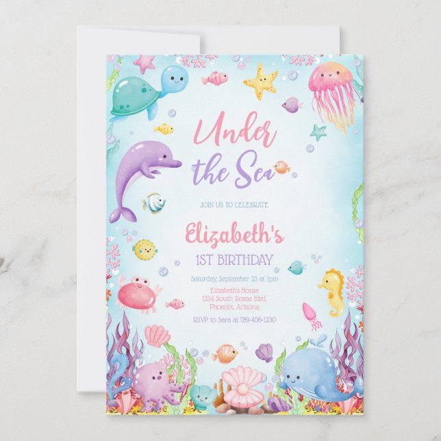 Under the Sea Ocean Animals Theme Birthday Inbjudningar (Framsida)