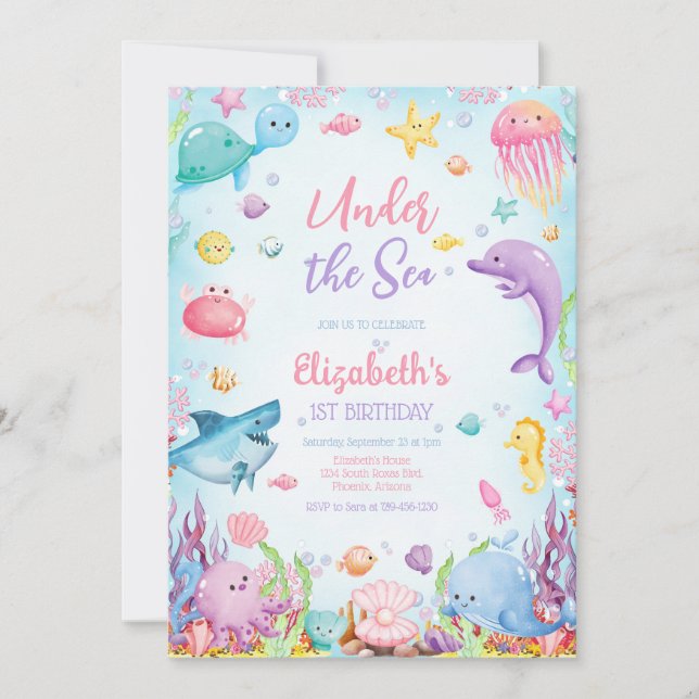 Under the Sea Ocean Animals Theme Birthday  Inbjudningar (Framsida)