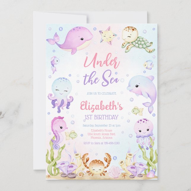 Under the Sea Ocean Animals Theme Birthday Inbjudningar (Framsida)