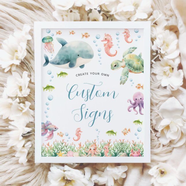 Under the Sea Ocean Baby Shower Anpassad Skylt (Under the Sea Ocean Baby Shower Custom Sign)