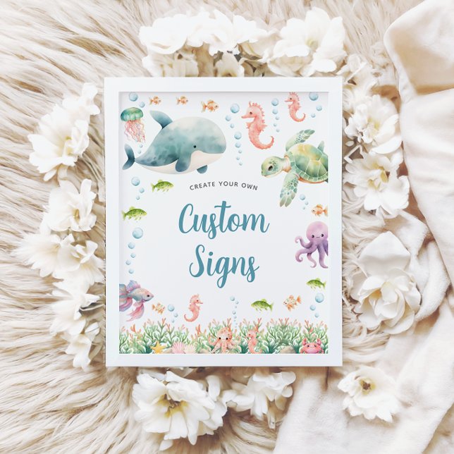 Under the Sea Ocean Baby Shower Anpassad Skylt (Under the Sea Ocean Baby Shower Custom Sign)