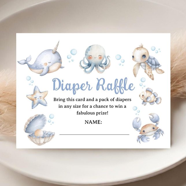 Under The Sea Ocean Baby Shower Blue Diaper Raffle Tilläggskort (Skapare uppladdad)