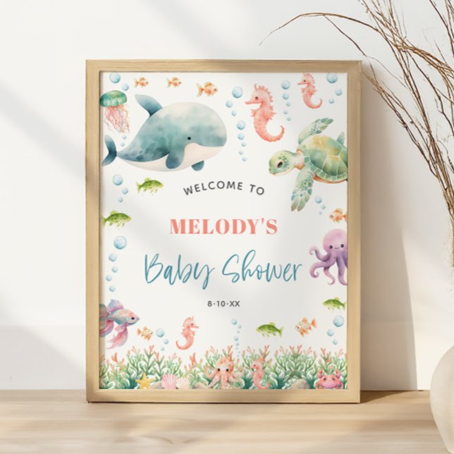 Under the Sea Ocean Baby Shower Välkomstskylt Poster (Under the Sea Ocean Baby Shower Welcome Sign)
