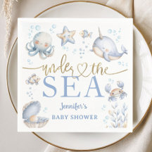 Under The Sea Ocean Babyfirande Pojke Blå Papper