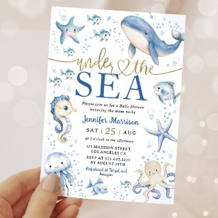 Under The Sea Ocean Bebis Badrumsfest Pojke Marinb Inbjudningar