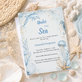 Under the sea ocean blå pojke Baby Shower Inbjudningar