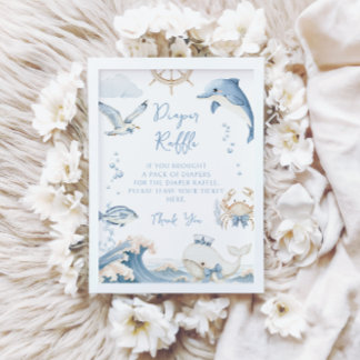 Under the Sea Ocean Diaper Raffle Baby Boy Shower Inbjudningar
