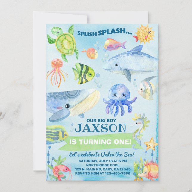 Under the Sea ocean life boy birthday invite. Inbjudningar (Framsida)
