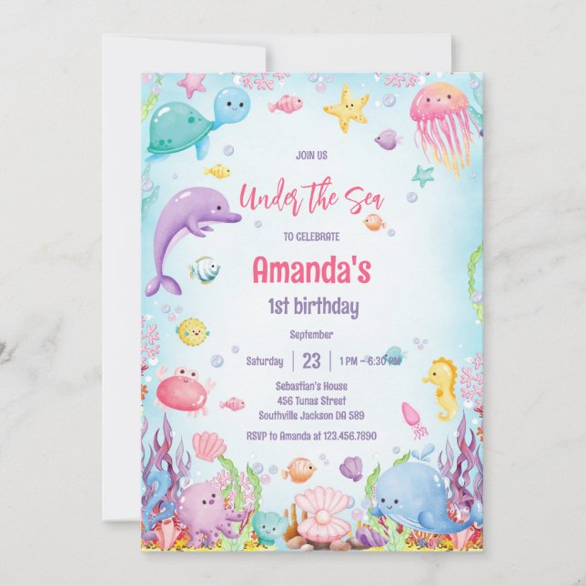 Under the Sea Ocean Theme Birthday Invitation Inbjudningar (Framsida)