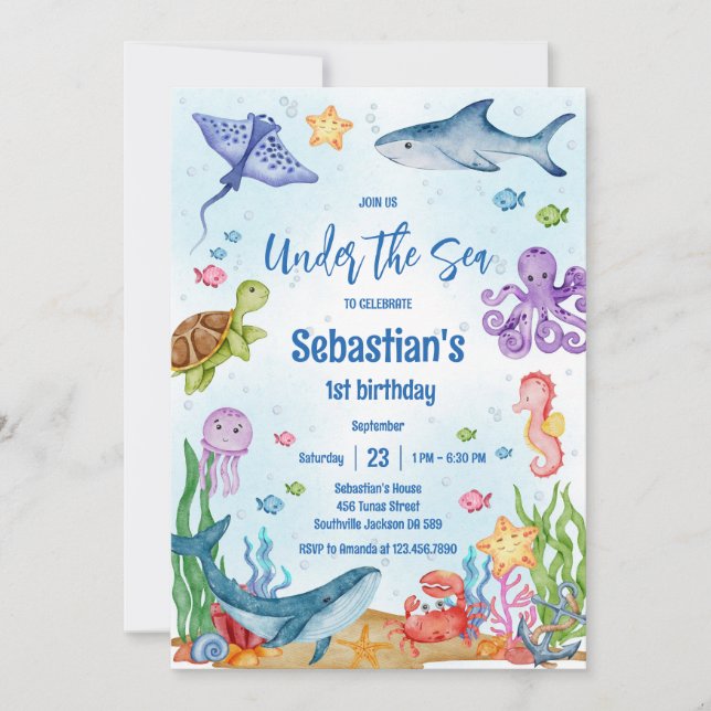 Under the Sea Ocean Theme Birthday Invitation Inbjudningar (Framsida)