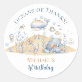 Under the Sea Pojke 1-års födelsedags tack Runt Klistermärke