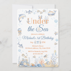 Under the Sea Pojke 1-års födelsedagsinbjudan Val Inbjudningar