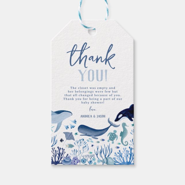 Under the Sea Pojke Baby Shower Tack Presentetikett (Framsidan)