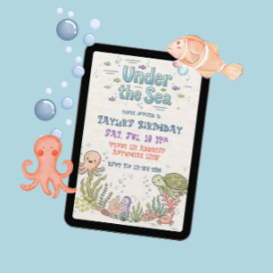 Under the Sea Söt Illustrerad Födelsedag Inbjudningar