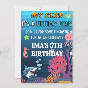 Under the Sea Söt Tecknad Födelsedagsinbjudan Inbjudningar
