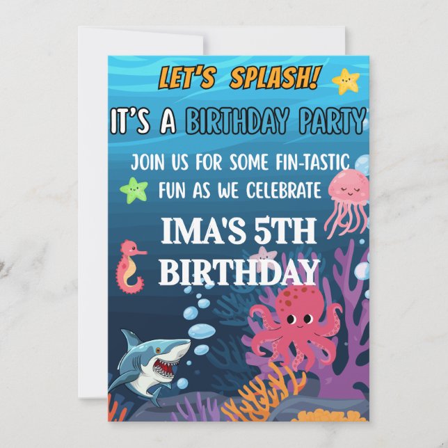 Under the Sea Söt Tecknad Födelsedagsinbjudan Inbjudningar (Framsida)