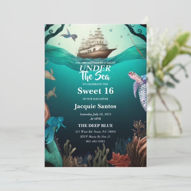Under The Sea Sweet 16 Invitation Inbjudningar (Stående Fram)