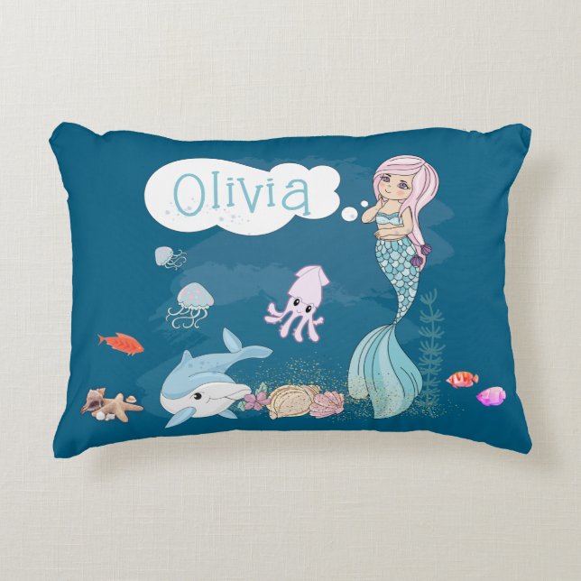 Under the Sea Sweet Mermaid Personalized Prydnadskudde (Framsidan)