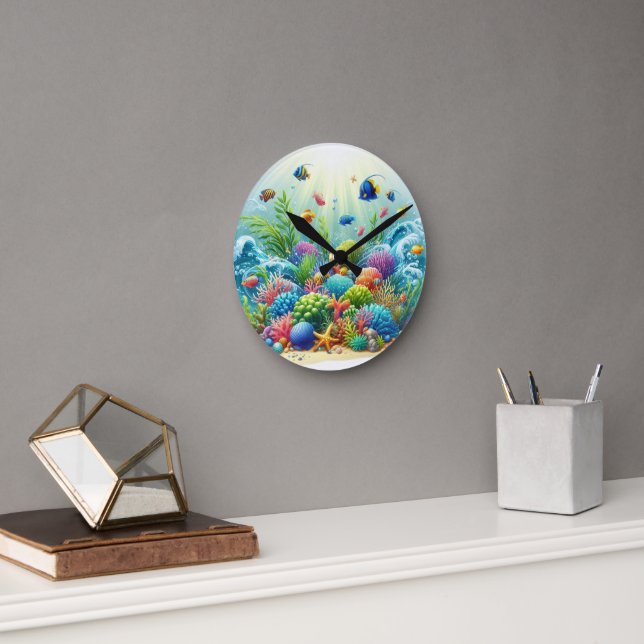 Under the Sea Wall Clock – Vibrant Coral Reef  Rund Klocka (Kontor)